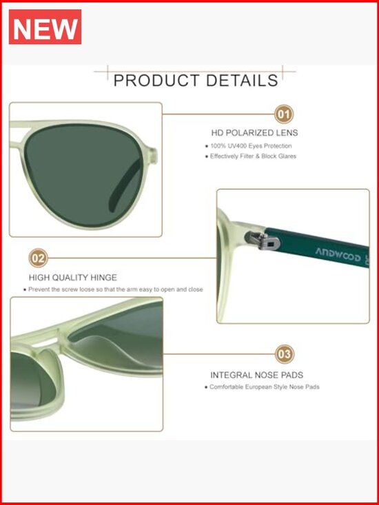 Retro Polarized Aviator Sunglasses Square Unisex Classic Vintage main image 7